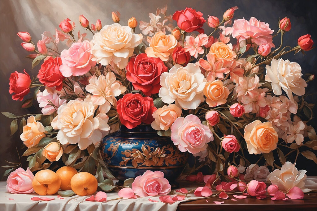 Vase of flowers and fruit Vase of flowers and fruit