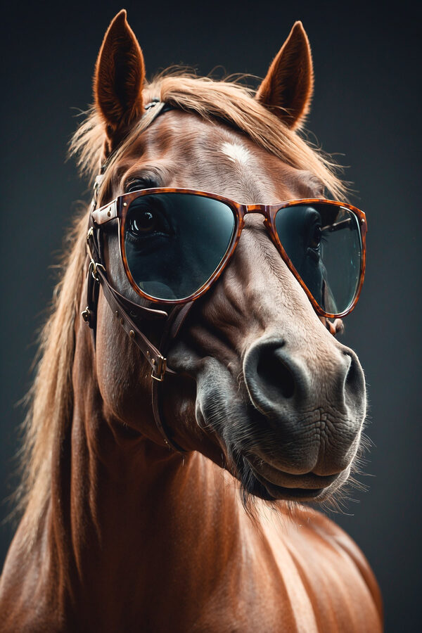 Cheval portant des lunettes de soleil Cheval portant des lunettes de soleil