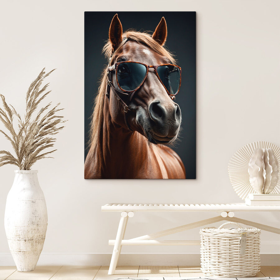 Cheval portant des lunettes de soleil