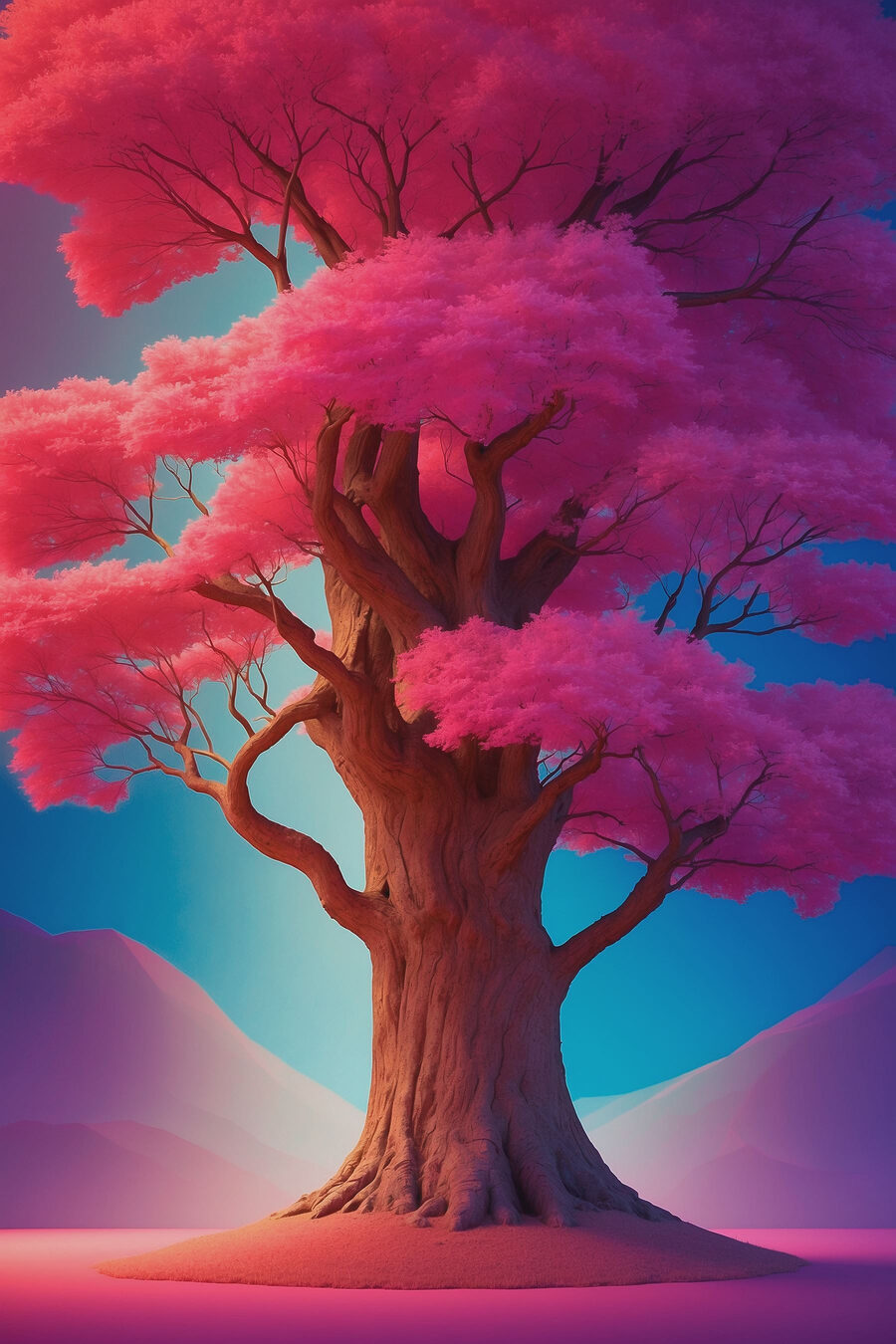 Arbre aux feuilles roses