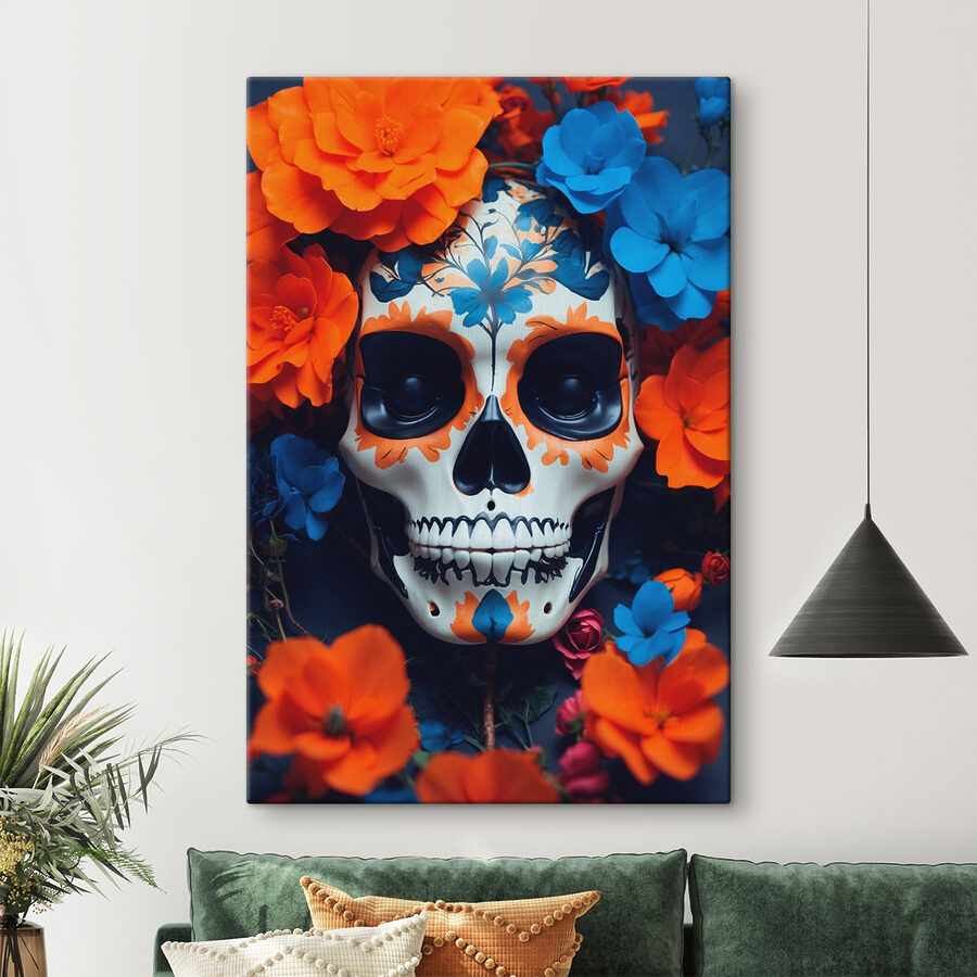 Tableaux Crâne avec des fleurs autour – Image 2