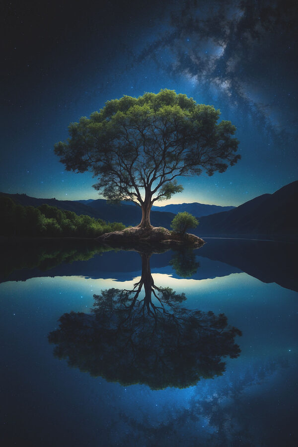 Arbre sur une île dans un lac Arbre sur une île dans un lac