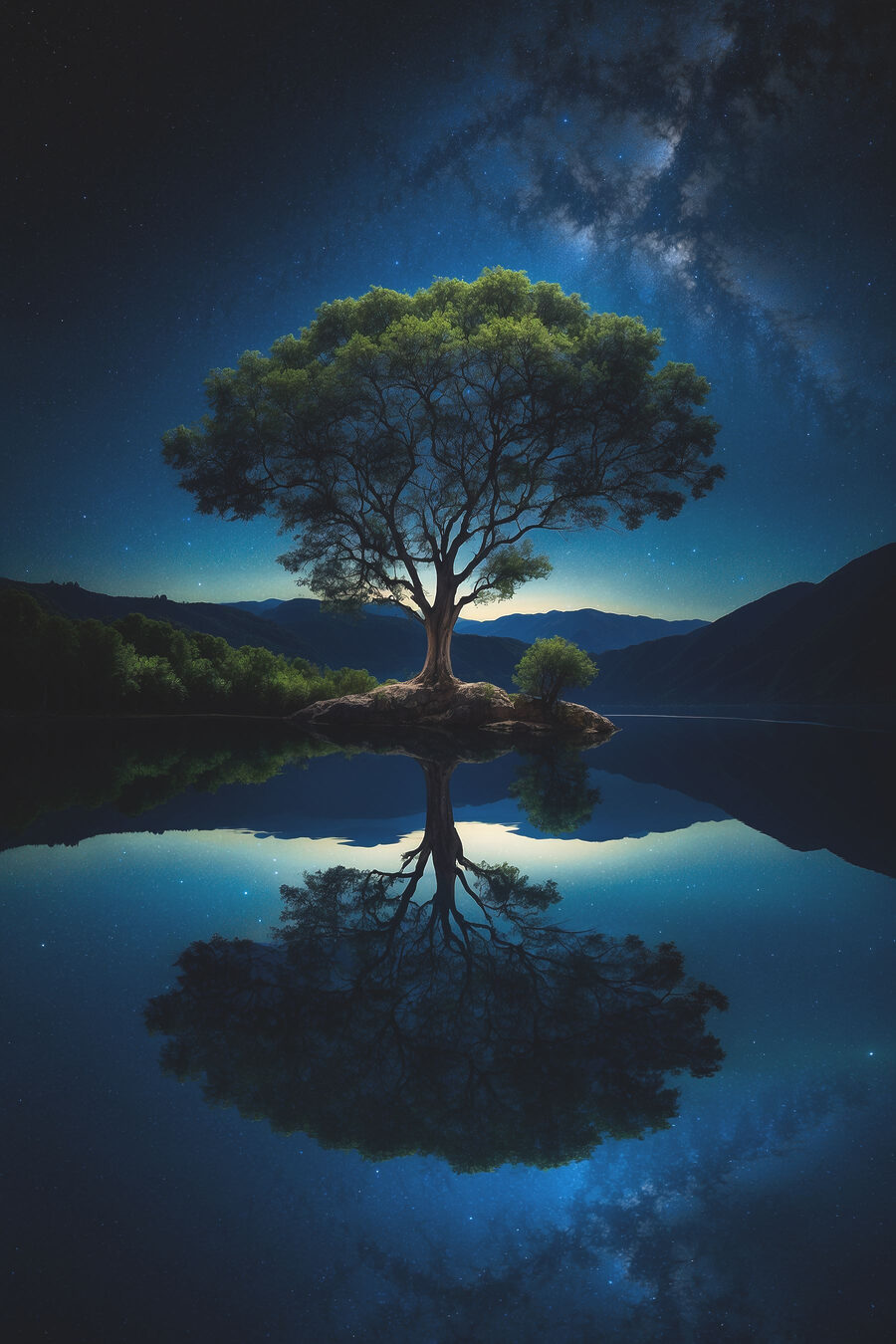 Arbre sur une île dans un lac