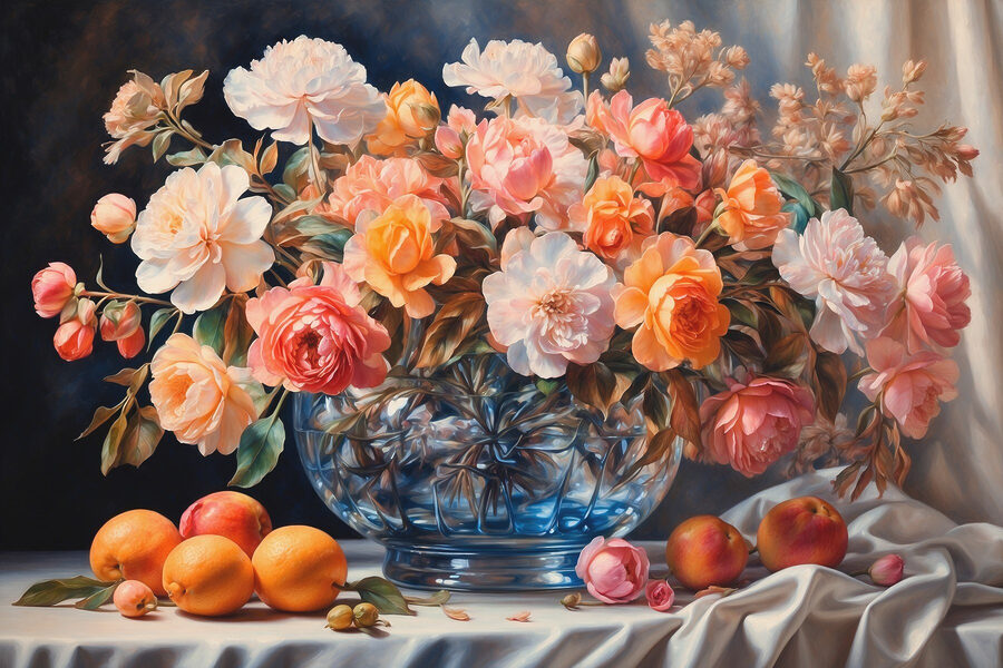 Peinture de fleurs dans un vase en verre