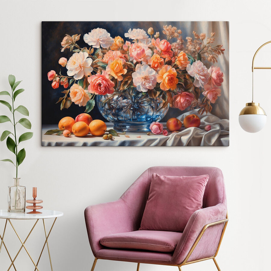 Peinture de fleurs dans un vase en verre