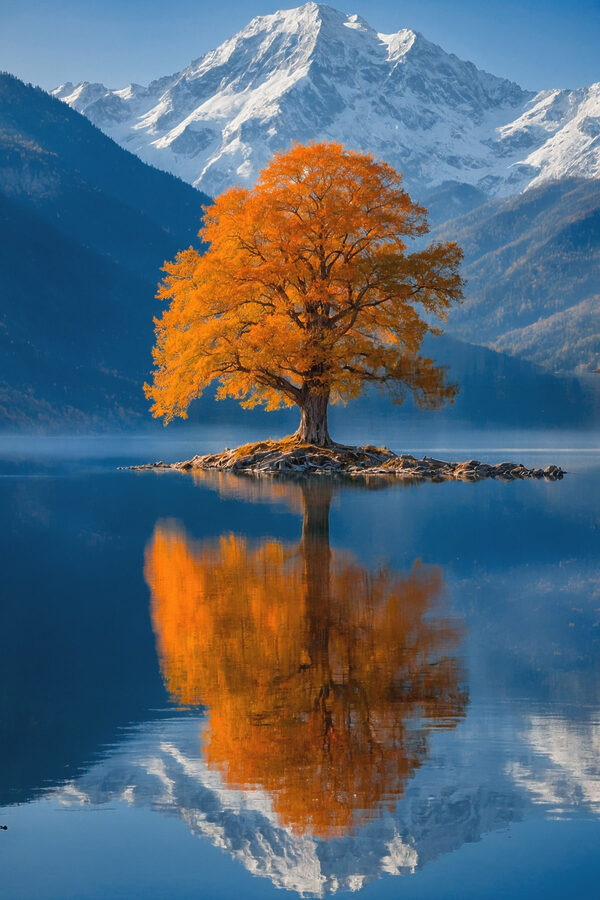 Tree on an island in a lake Tree on an island in a lake