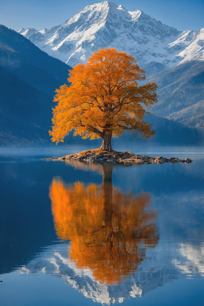 Tree on an island in a lake Tree on an island in a lake