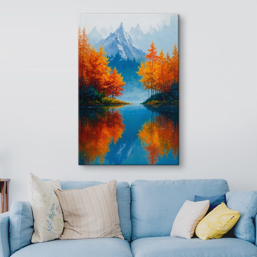 Peinture d'une montagne et d'arbres