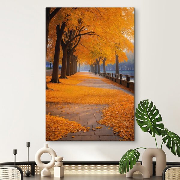 Chemin avec des feuilles d'oranger sur le sol Chemin avec des feuilles d'oranger sur le sol