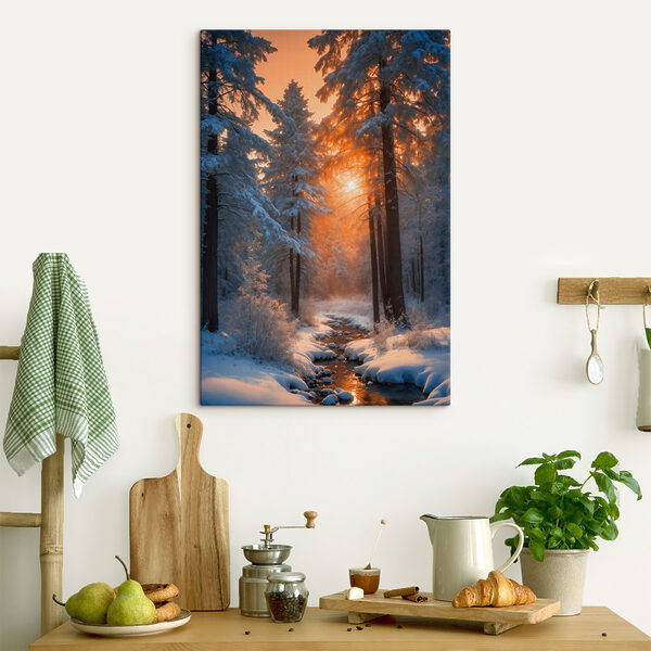 Forêt enneigée avec des arbres et un ruisseau Forêt enneigée avec des arbres et un ruisseau