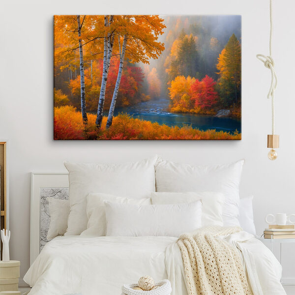 Rivière avec arbres et feuilles colorées Rivière avec arbres et feuilles colorées