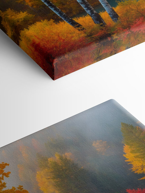 Rivière avec arbres et feuilles colorées Rivière avec arbres et feuilles colorées