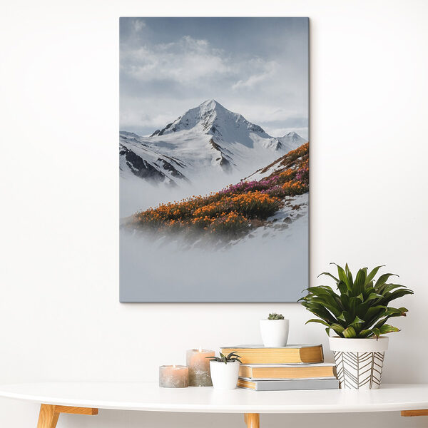 Montagne avec neige et fleurs Montagne avec neige et fleurs