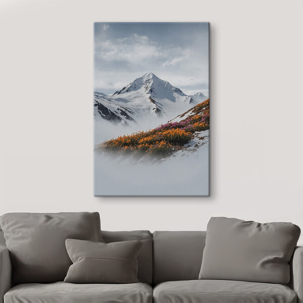 Montagne avec neige et fleurs Montagne avec neige et fleurs