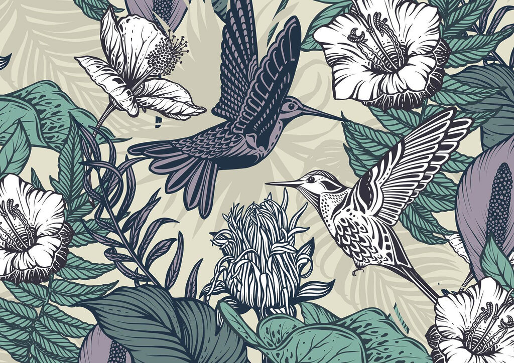 Oiseau volant au-dessus des fleurs Oiseau volant au-dessus des fleurs