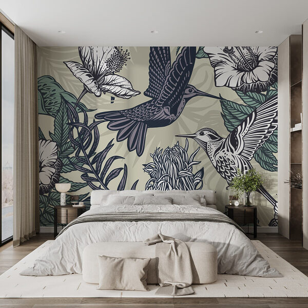 Oiseau volant au-dessus des fleurs Oiseau volant au-dessus des fleurs
