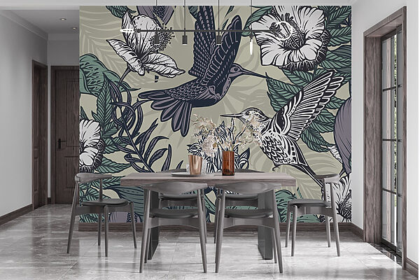 Oiseau volant au-dessus des fleurs Oiseau volant au-dessus des fleurs