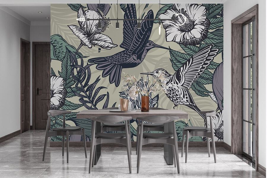 Oiseau volant au-dessus des fleurs