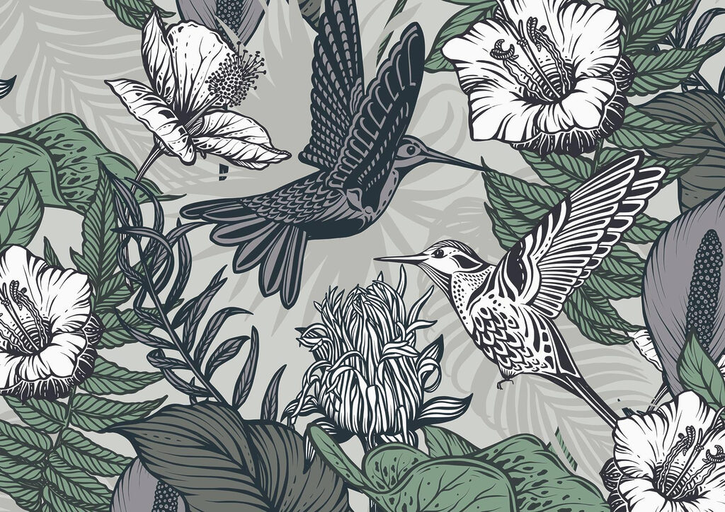 Oiseau volant au-dessus des fleurs Oiseau volant au-dessus des fleurs