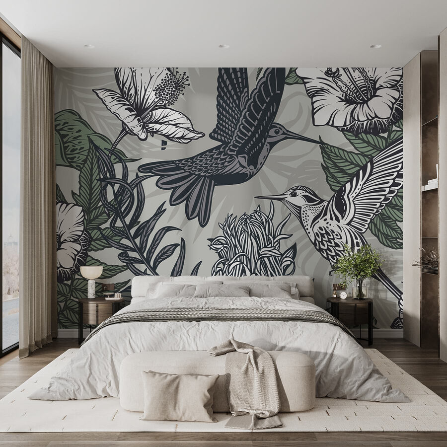 Oiseau volant au-dessus des fleurs