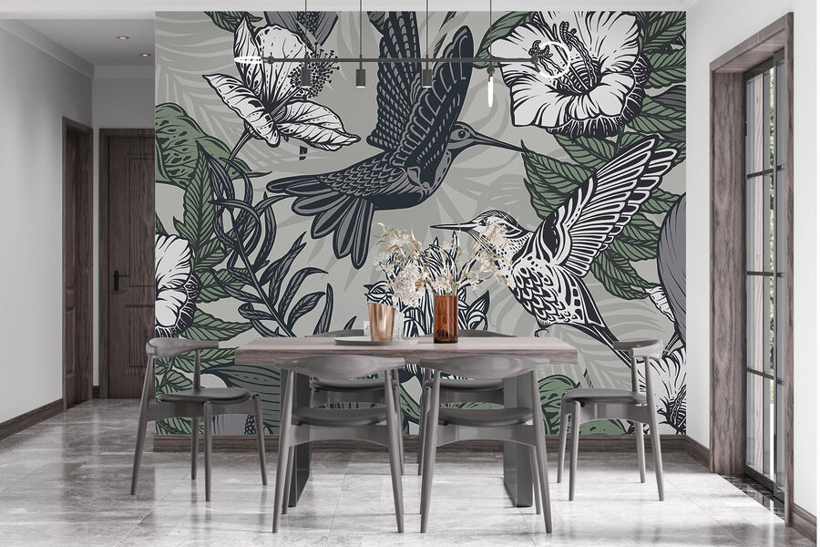 Oiseau volant au-dessus des fleurs