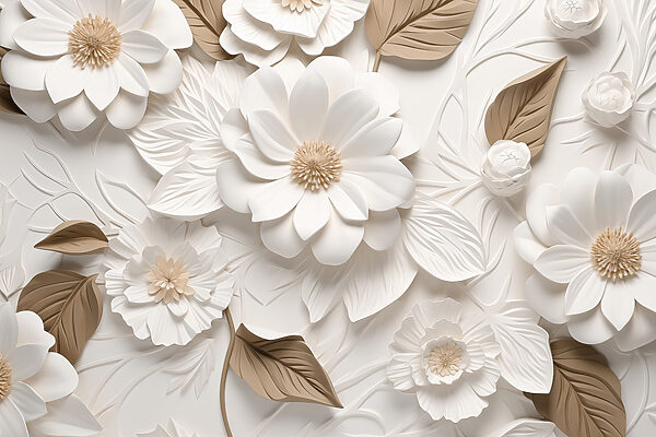Fleurs et feuilles blanches et brunes Fleurs et feuilles blanches et brunes