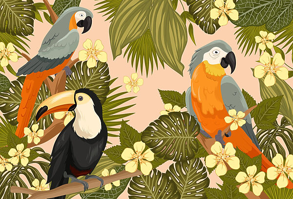 Groupe d'oiseaux sur une branche d'arbre Groupe d'oiseaux sur une branche d'arbre
