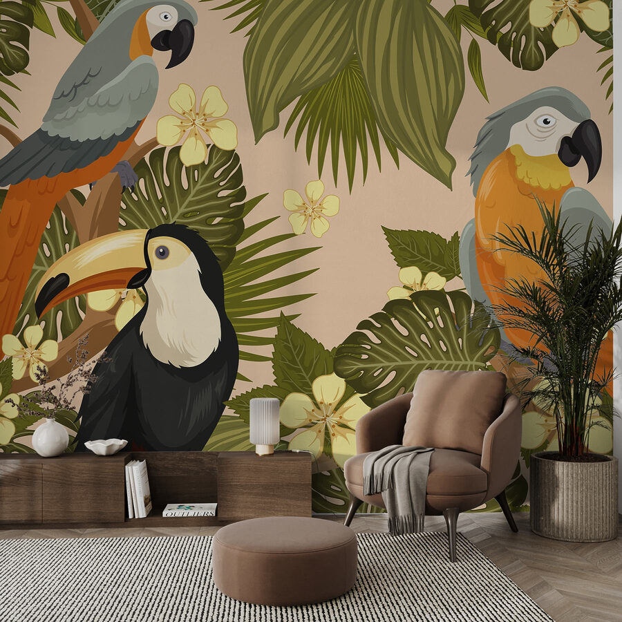 Groupe d'oiseaux sur une branche d'arbre