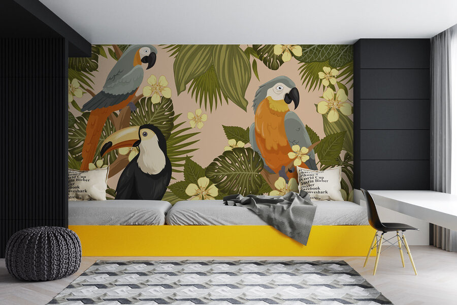 Groupe d'oiseaux sur une branche d'arbre