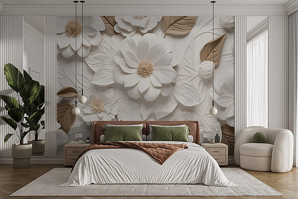 Fleurs et feuilles blanches et brunes Fleurs et feuilles blanches et brunes