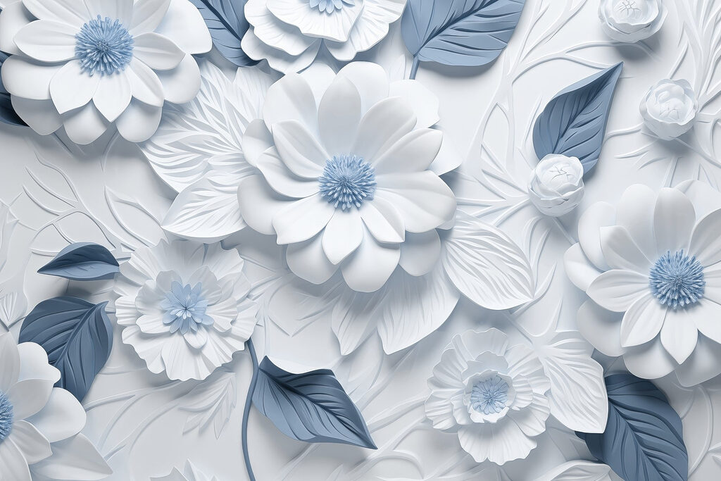 Fleurs et feuilles blanches et bleues Fleurs et feuilles blanches et bleues