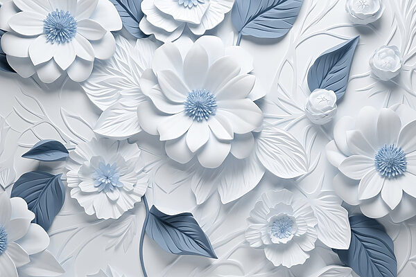 Fleurs et feuilles blanches et bleues Fleurs et feuilles blanches et bleues