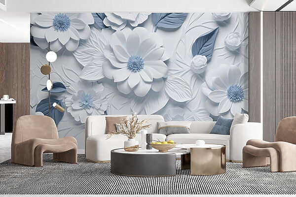 Fleurs et feuilles blanches et bleues Fleurs et feuilles blanches et bleues