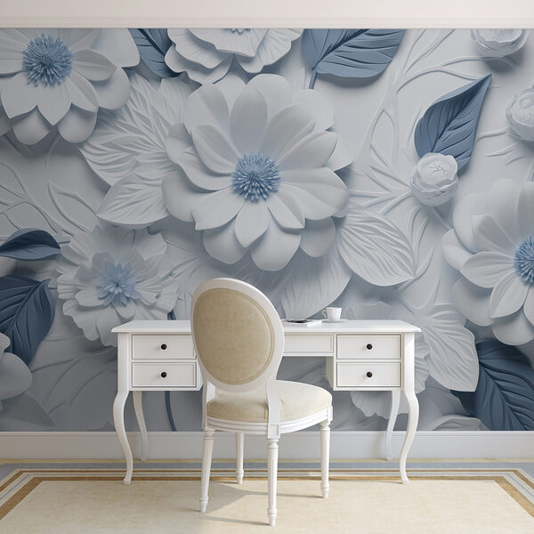 Fleurs et feuilles blanches et bleues Fleurs et feuilles blanches et bleues
