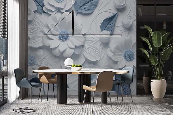 Fleurs et feuilles blanches et bleues Fleurs et feuilles blanches et bleues