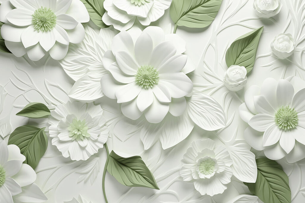 Fleurs et feuilles blanches et vertes Fleurs et feuilles blanches et vertes