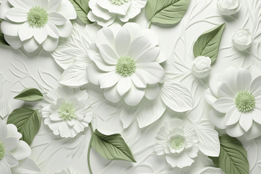 Fleurs et feuilles blanches et vertes