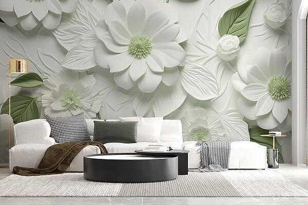 Fleurs et feuilles blanches et vertes Fleurs et feuilles blanches et vertes