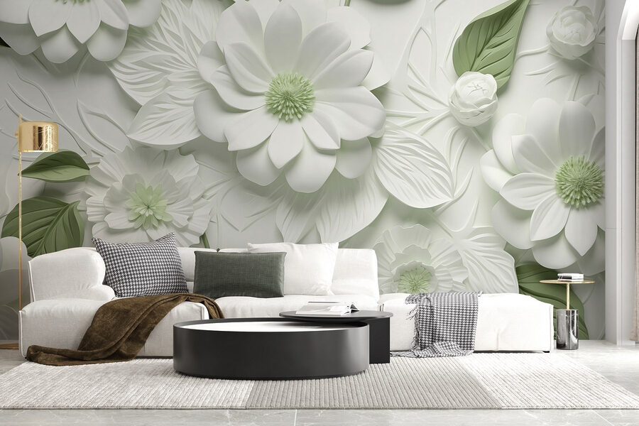 Fleurs et feuilles blanches et vertes