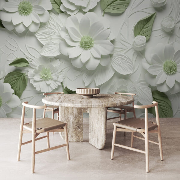 Fleurs et feuilles blanches et vertes Fleurs et feuilles blanches et vertes