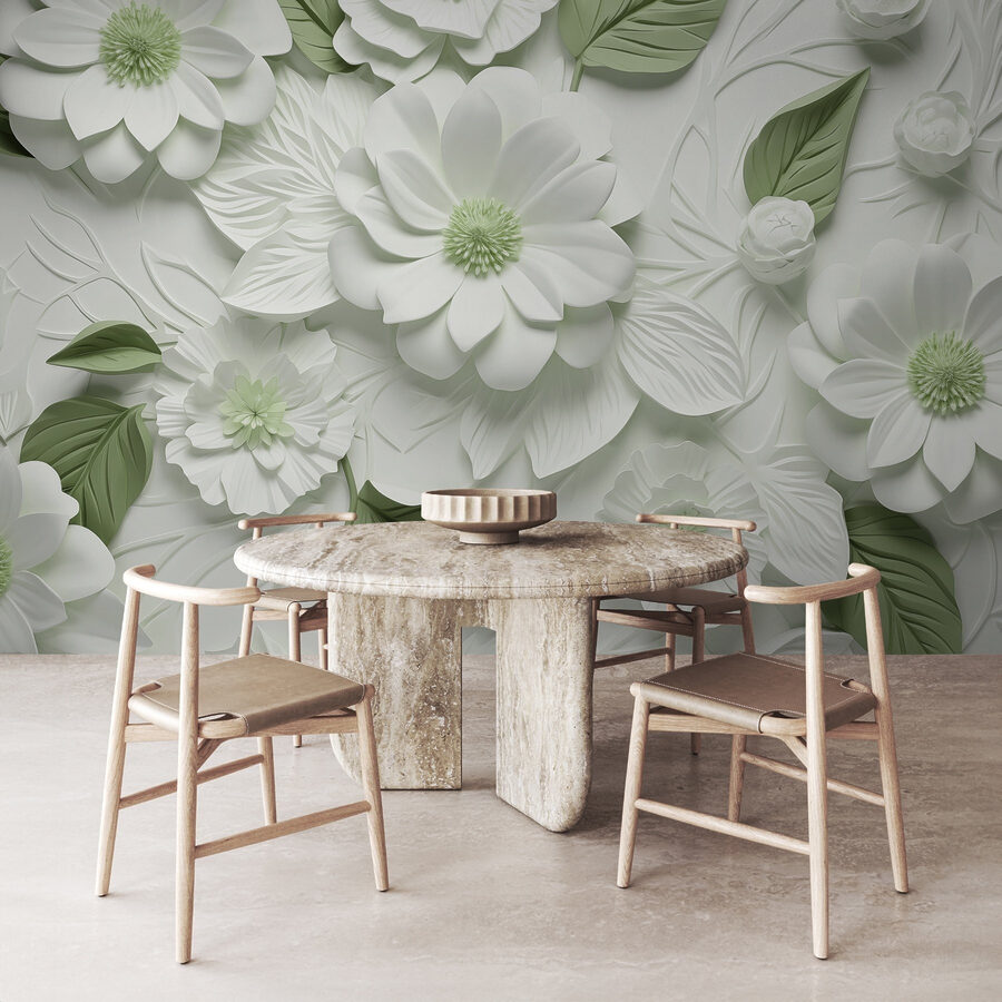 Fleurs et feuilles blanches et vertes