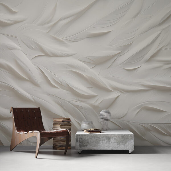Papier peint Papier peint Motif de plumes blanches sur une surface blanche (UGS : w02008)