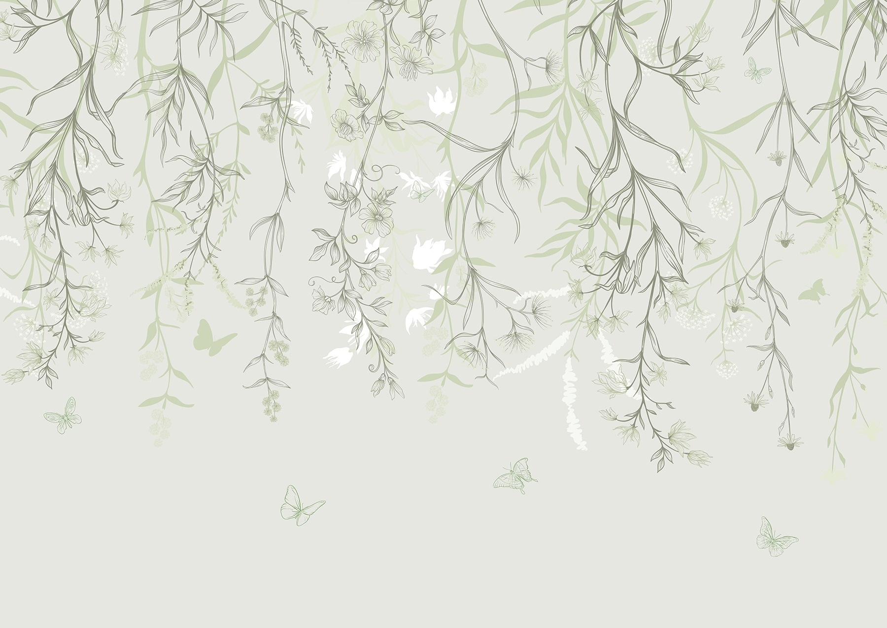 Serene botanical illustration with butterflies Serene botanical illustration with butterflies