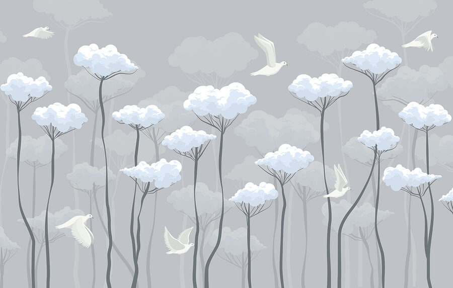 Oiseaux volant dans les nuages