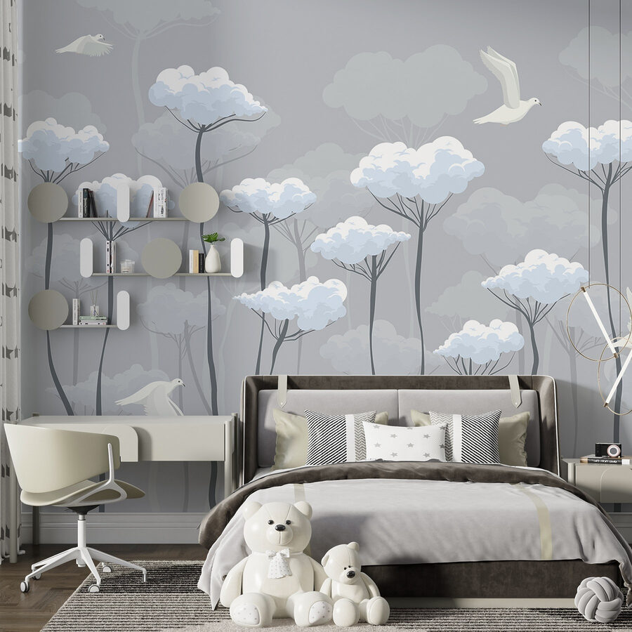 Oiseaux volant dans les nuages