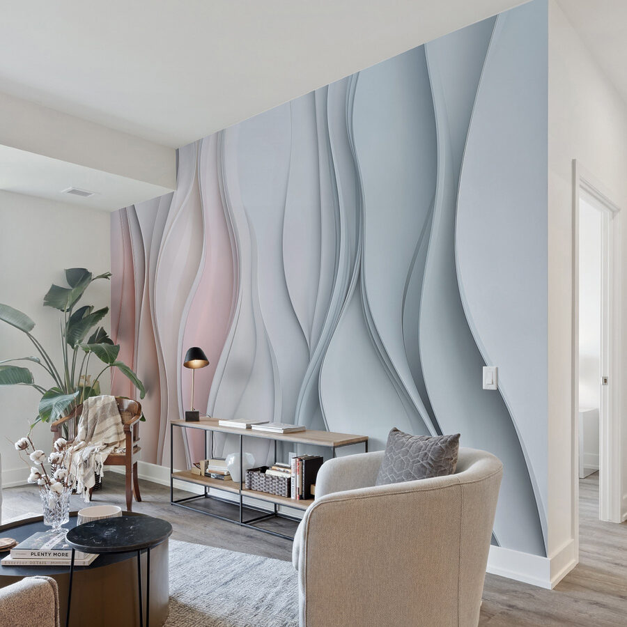 Papier peint Lignes ondulées blanches et roses – Image 2