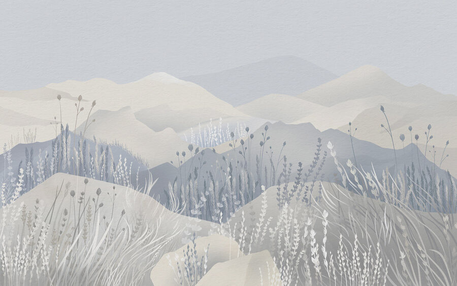Peinture d'un paysage avec des montagnes et de l'herbe Peinture d'un paysage avec des montagnes et de l'herbe