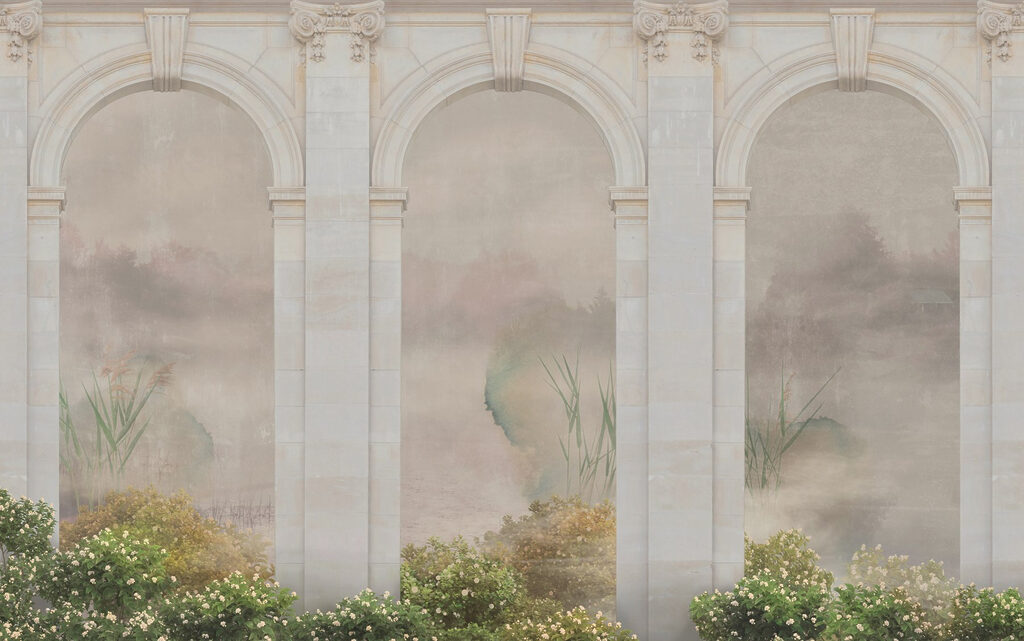 Papier peint avec une arche en pierre et des plantes Papier peint avec une arche en pierre et des plantes