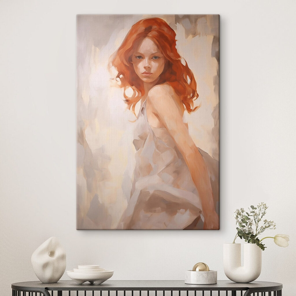 Painting of a woman in a white dress Painting of a woman in a white dress