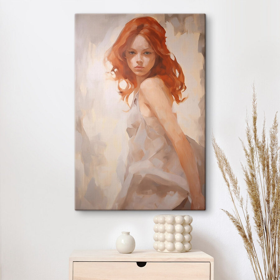 Peinture d'une femme en robe blanche
